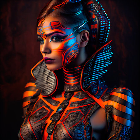 Abstract portrait of a beautiful fictional girl. Fashionable cute woman. Creative beautiful girl. Generative AI Artの素材