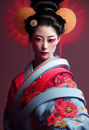 Abstract portrait of a beautiful fictional asian girl. Fashionable cute woman. Creative beautiful girl. Generative AI Artの素材