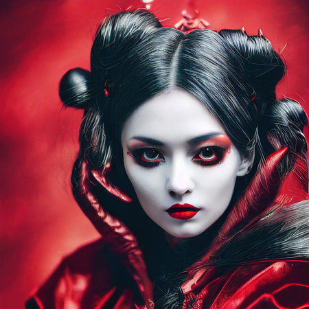 Mystical creepy woman with frightening makeup. Gothic mystery woman. Generative AI Artの素材
