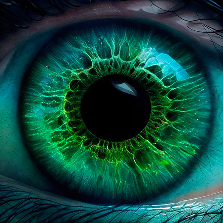 A close-up of the human eye. Close-up of the amazing pupil. Generative AI Art.の素材