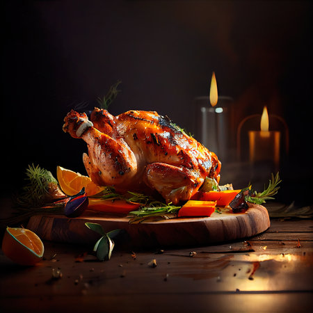 Christmas delicious juicy turkey. Holiday traditional dishes for Christmas or Thanksgiving. Generative AI Art.の素材