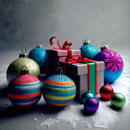 Christmas gifts on festive background. Boxes of gifts on the table. Christmas atmosphere. Generative AI Artの素材