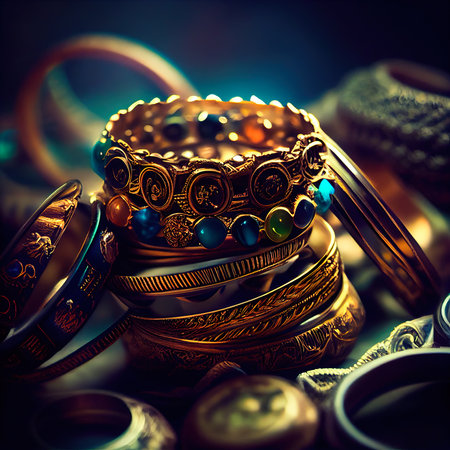 Gemstones, rings, earrings and bracelets. Jewelry and accessories for the fashionable woman. Generative AI Artの素材