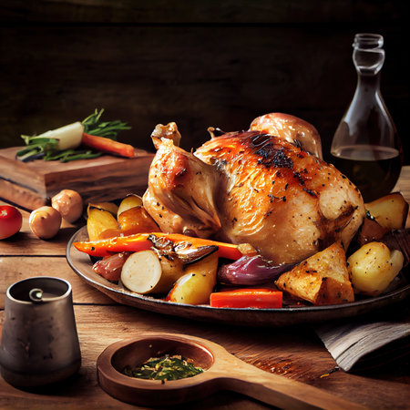 Christmas delicious juicy turkey. Holiday traditional dishes for Christmas or Thanksgiving. Generative AI Art.の素材