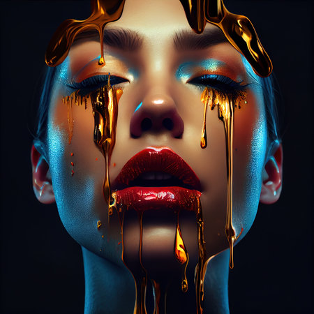 Abstract portrait of a beautiful fictional girl. Fashionable cute woman. Creative beautiful girl. Generative AI Artの素材