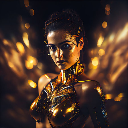 Portrait of an ancient female warrior in ancient warrior armor. The concept of an ancient brave warrior. Generative AI Art.の素材