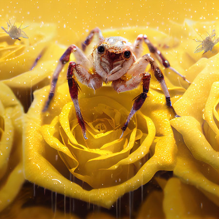 Macro shot of an unusual spider sitting on a flower, close-up. Generative AI Artの素材