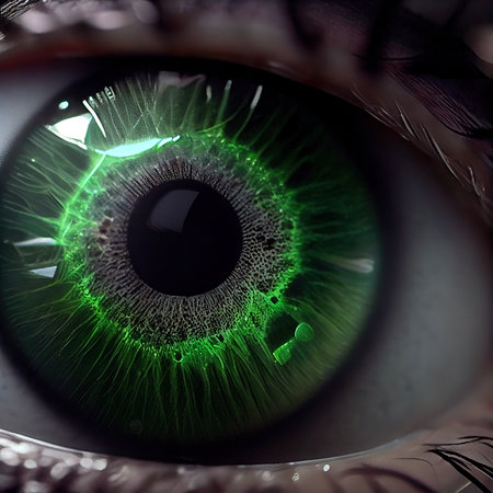 A close-up of the human eye. Close-up of the amazing pupil. Generative AI Art.の素材