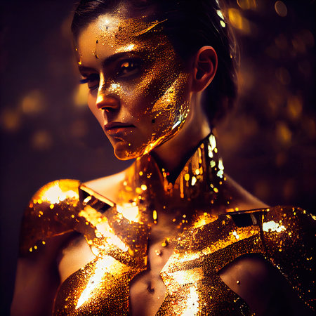 Portrait of an ancient female warrior in ancient warrior armor. The concept of an ancient brave warrior. Generative AI Art.の素材