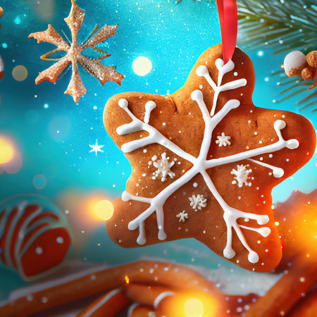 Delicious homemade Christmas cookies and other Christmas treats, close-up view. Generative AI Artの素材