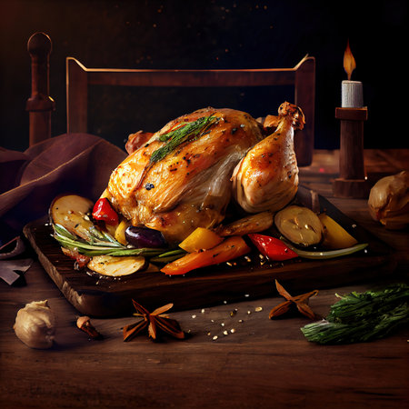 Christmas delicious juicy turkey. Holiday traditional dishes for Christmas or Thanksgiving. Generative AI Art.の素材