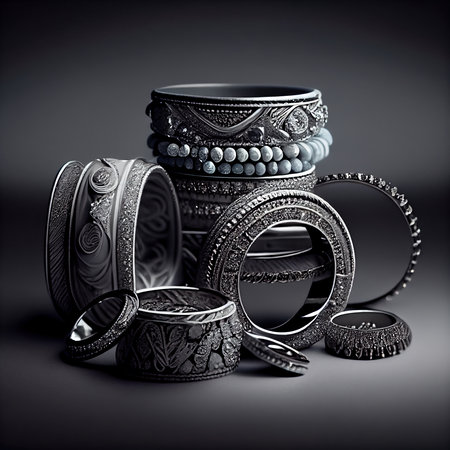 Gemstones, rings, earrings and bracelets. Jewelry and accessories for the fashionable woman. Generative AI Artの素材