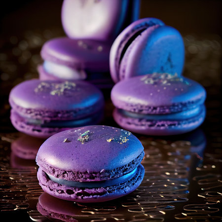 Delicious purple Macarons, close-up view. Generative AI Artの素材