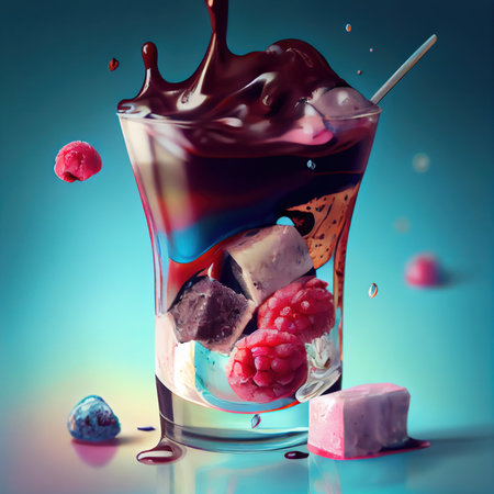 Delicious ice cream in a bowl. An explosion of flavor. Ice cream of different varieties. Generative AI Art.の素材