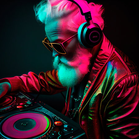 A quirky old bearded Santa Claus rockenroller. A winter holiday concept. Generative AI Artの素材