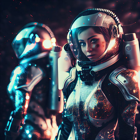 Portrait of an astronaut in a spacesuit. High-tech astronaut from the future. The concept of space travel. Generative AI Artの素材
