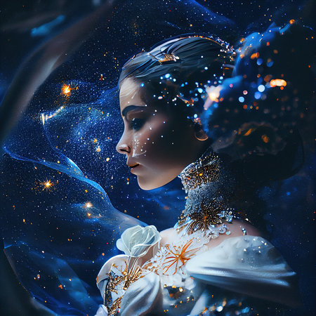 Abstract portrait of a beautiful fictional girl. Fashionable cute woman. Creative beautiful girl. Generative AI Artの素材