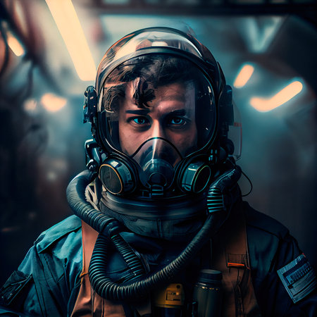 Portrait of an astronaut in a spacesuit. High-tech astronaut from the future. The concept of space travel. Generative AI Artの素材