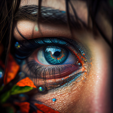 A close-up of the human eye. Close-up of the amazing pupil. Generative AI Art.の素材