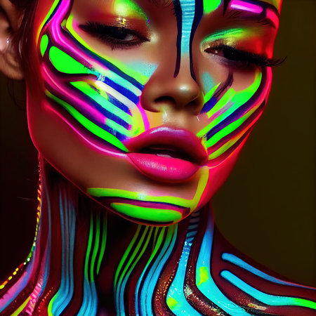 Abstract portrait of a beautiful fictional girl. Fashionable cute woman. Creative beautiful girl. Generative AI Artの素材