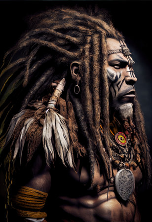 Portrait of an ancient male warrior. The concept of an ancient brave warrior. Generative AI Art.の素材