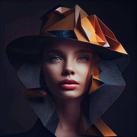 Abstract portrait of a beautiful fictional girl. Fashionable cute woman. Creative beautiful girl. Generative AI Artの素材