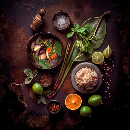 Healthy food and clean eating. Fruits, seeds, vegetables, grains, leafy vegetables. Generative AI Artの素材