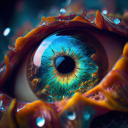 Fantasy eye with beautiful makeup close-up. The eye with bright colors. Generative AI Art.の素材
