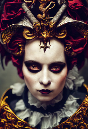 Mystical creepy woman with frightening makeup. Gothic mystery woman. Generative AI Artの素材