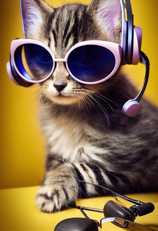 Cat in stylish glasses. Fancy cat in fancy glasses. Generative AI Art.の素材