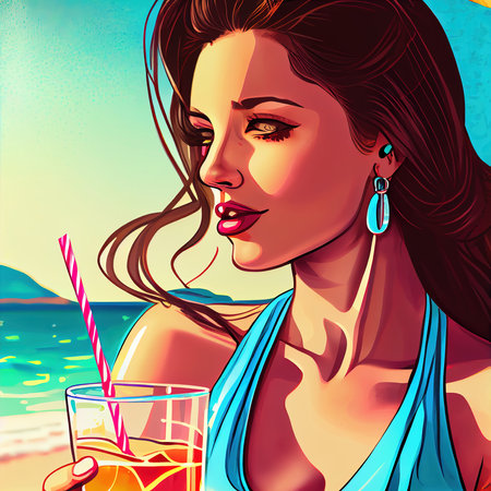 Abstract portrait of a beautiful fictional girl. Fashionable cute woman. Creative beautiful girl. Generative AI Artの素材