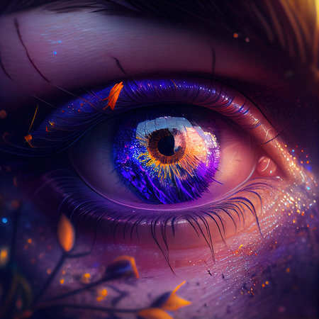 Fantasy eye with beautiful makeup close-up. The eye with bright colors. Generative AI Art.の素材