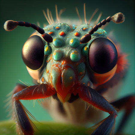 Macrophotograph of insect with large black eyes. Generative AI Artの素材