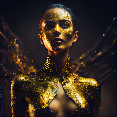 Portrait of an ancient female warrior in ancient warrior armor. The concept of an ancient brave warrior. Generative AI Art.の素材