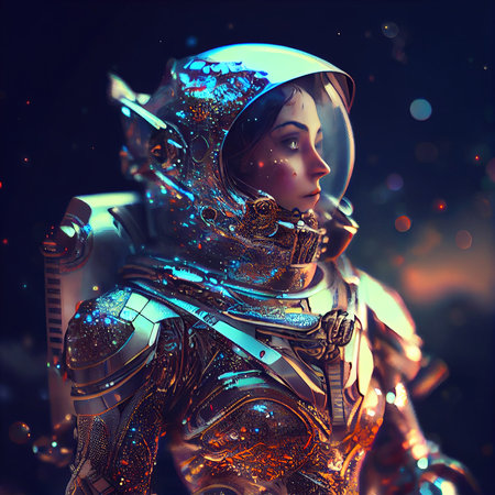 Portrait of an astronaut in a spacesuit. High-tech astronaut from the future. The concept of space travel. Generative AI Artの素材