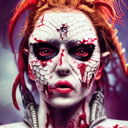 Mystical creepy zombie with frightening makeup. Gothic mystery man. Generative AI Artの素材