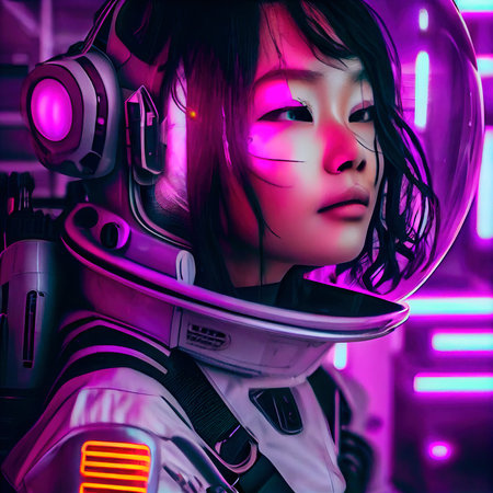 Portrait of an astronaut in a spacesuit. High-tech astronaut from the future. The concept of space travel. Generative AI Artの素材
