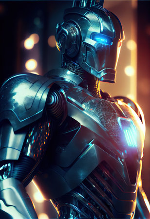 Portrait of a futuristic robot. An artistic abstract cyberpunk fantasy. Concept of a modern robot. Generative AI Artの素材