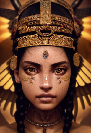 Portrait of a beautiful priestess. Image of an ancient princess. Generative AI Artの素材