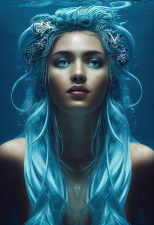 Abstract portrait of a beautiful fictional girl. Fashionable cute woman. Creative beautiful girl. Generative AI Artの素材