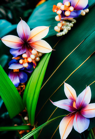 Colorful multicolored bright picture. Painted bright multicolored flowers. Generative AI Art.の素材