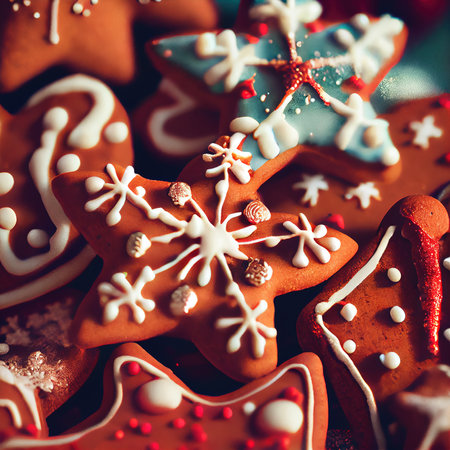 Delicious homemade Christmas cookies and other Christmas treats, close-up view. Generative AI Artの素材