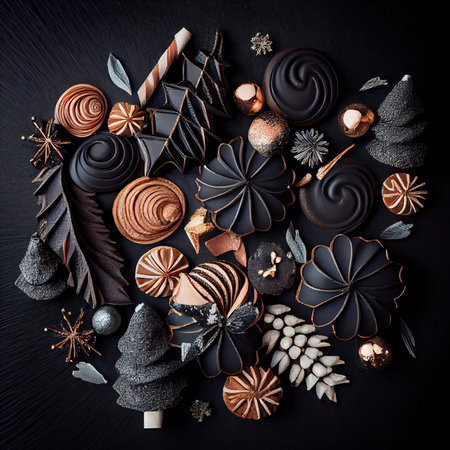 Delicious homemade Christmas cookies and other Christmas treats, close-up view. Generative AI Artの素材