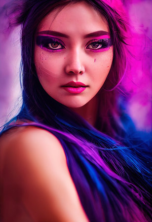 A fictional person, not based on a real person. Abstract portrait of a beautiful fictional girl. Fashionable cute woman. Creative beautiful girl. 3d renderingの素材