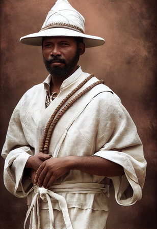 An old sage in ancient robes. Portrait of an ancient sage. 3D renderingの素材