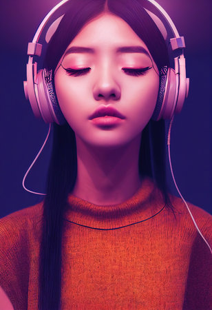 A portrait of a creative beauty wearing fancy headphones. A lover of fashionable music. Generative AI Artの素材