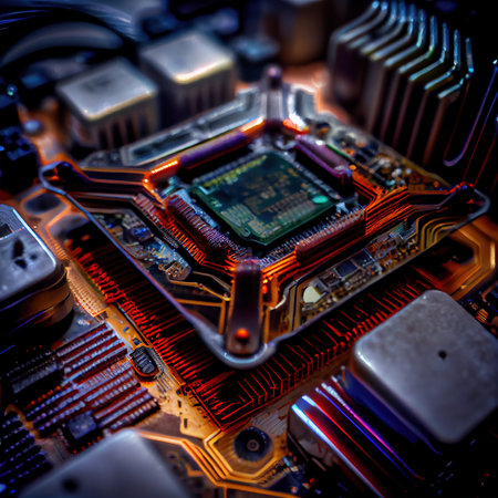 Futuristic Electronic Motherboard with processor in close-up. Generative AI Artの素材