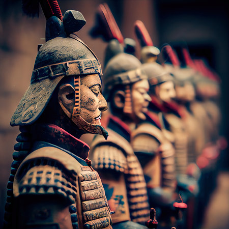 The China ancient army is preparing for battle. A formation of China ancient soldiers.. Generative AI Art.の素材