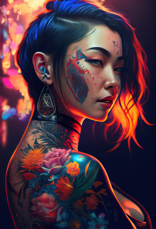 Abstract portrait of a beautiful fictional girl. Fashionable cute woman. Creative beautiful girl. Generative AI Artの素材