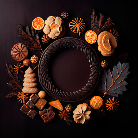 Delicious homemade Christmas cookies and other Christmas treats, close-up view. Generative AI Artの素材